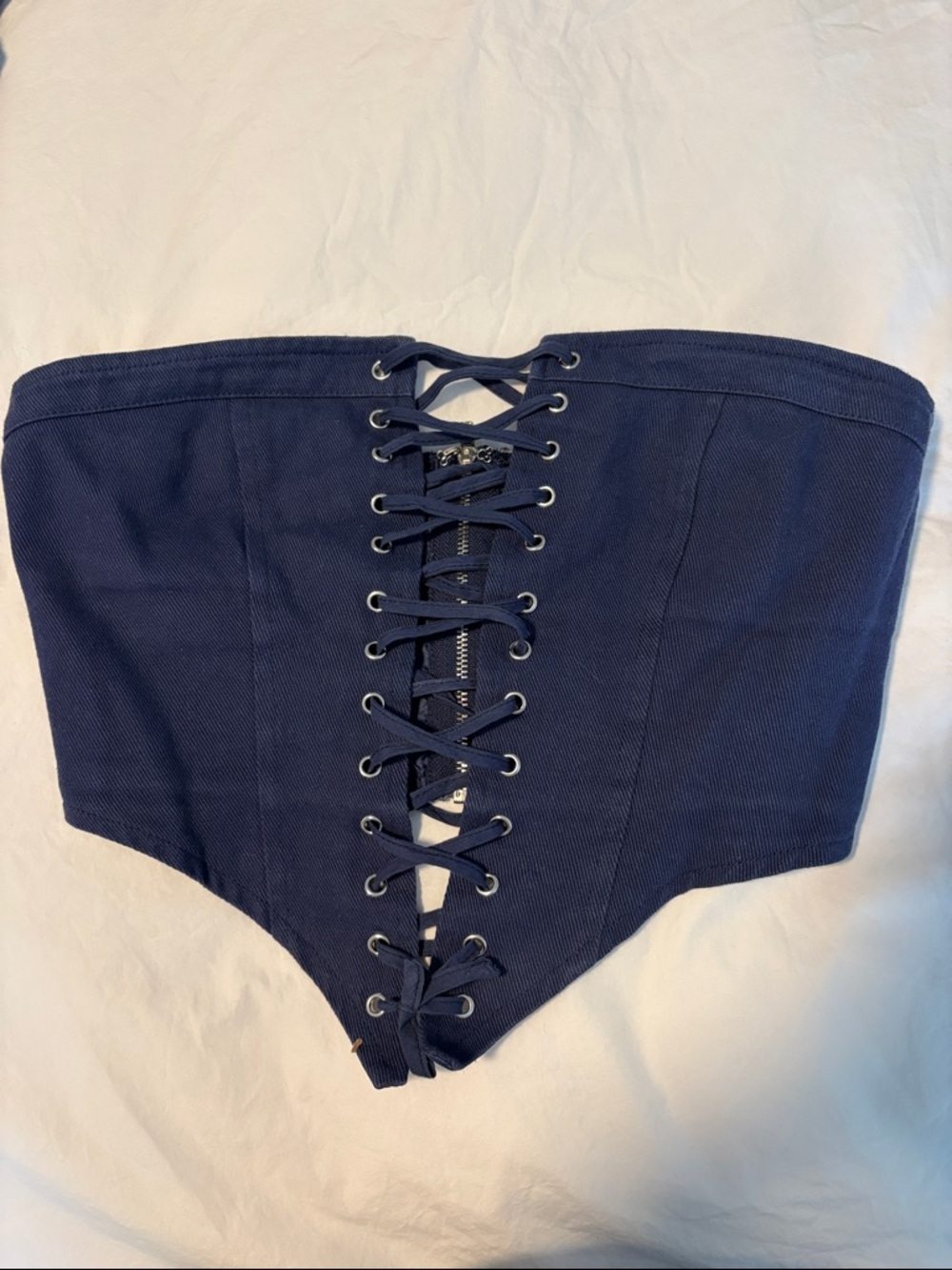 White Fox Navy Denim Corset Top